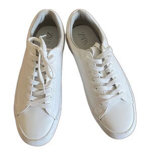 Zara - Basic Platform Sneakers in White Vegan Leather - size 40 / US 9, 9.5